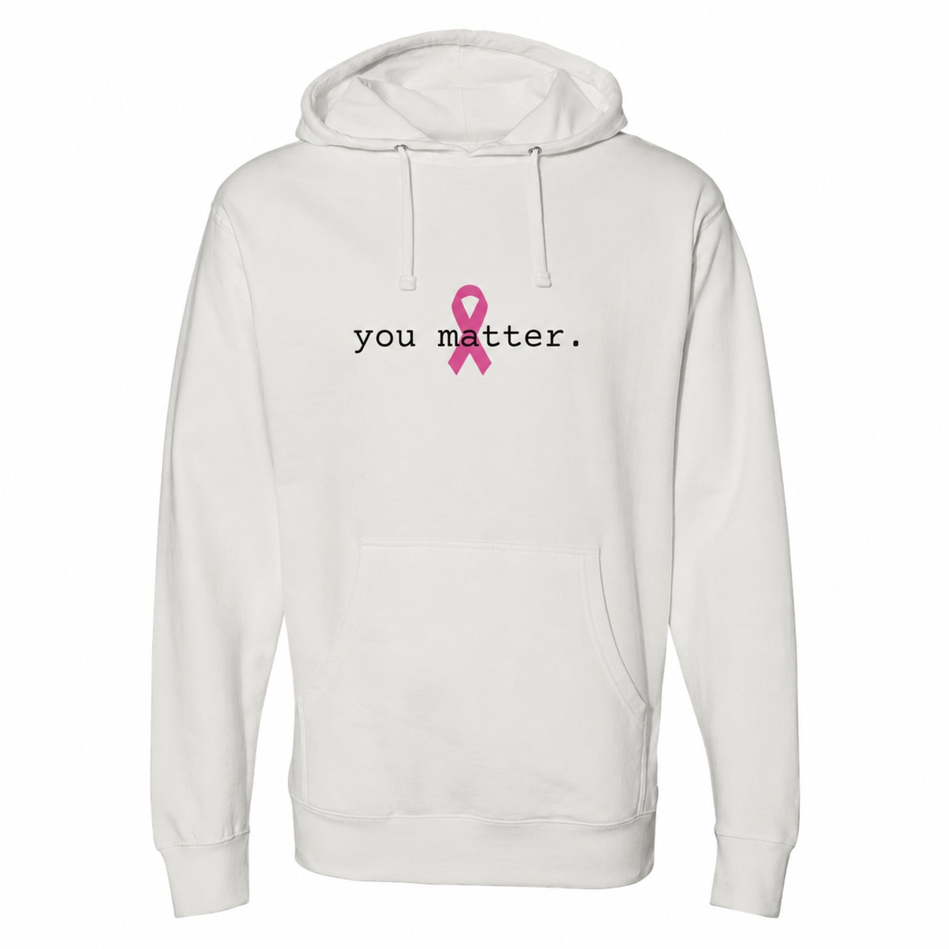 A bone pullover hoodie with a pink ribbon graphic and the text 'you matter.' printed on the chest, displayed on a clean white background.