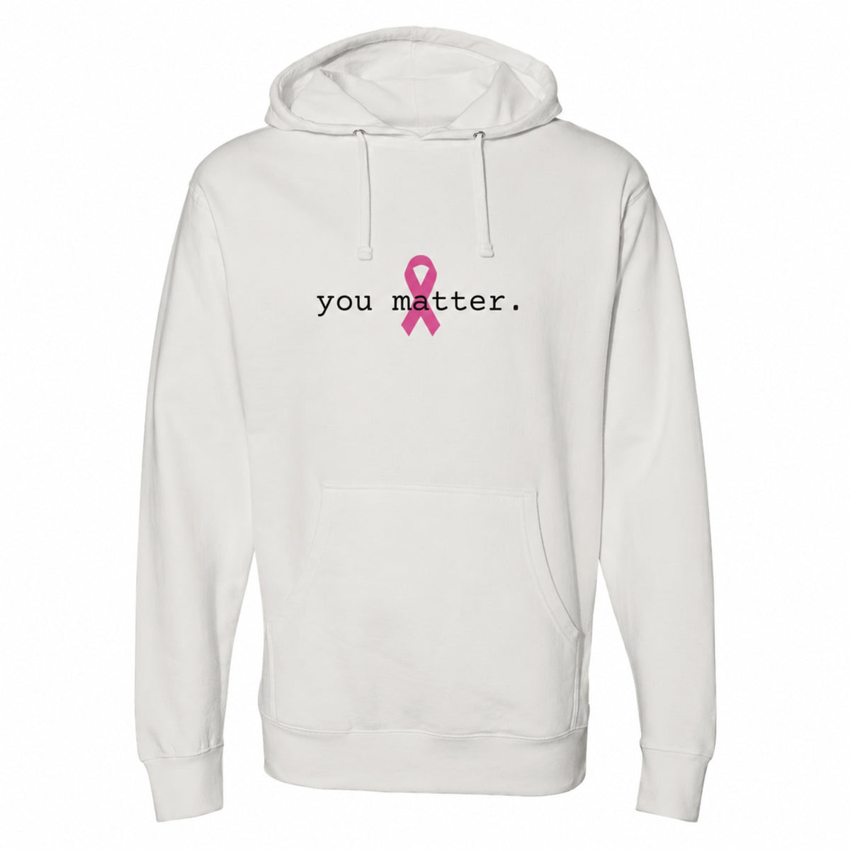 A bone pullover hoodie with a pink ribbon graphic and the text 'you matter.' printed on the chest, displayed on a clean white background.