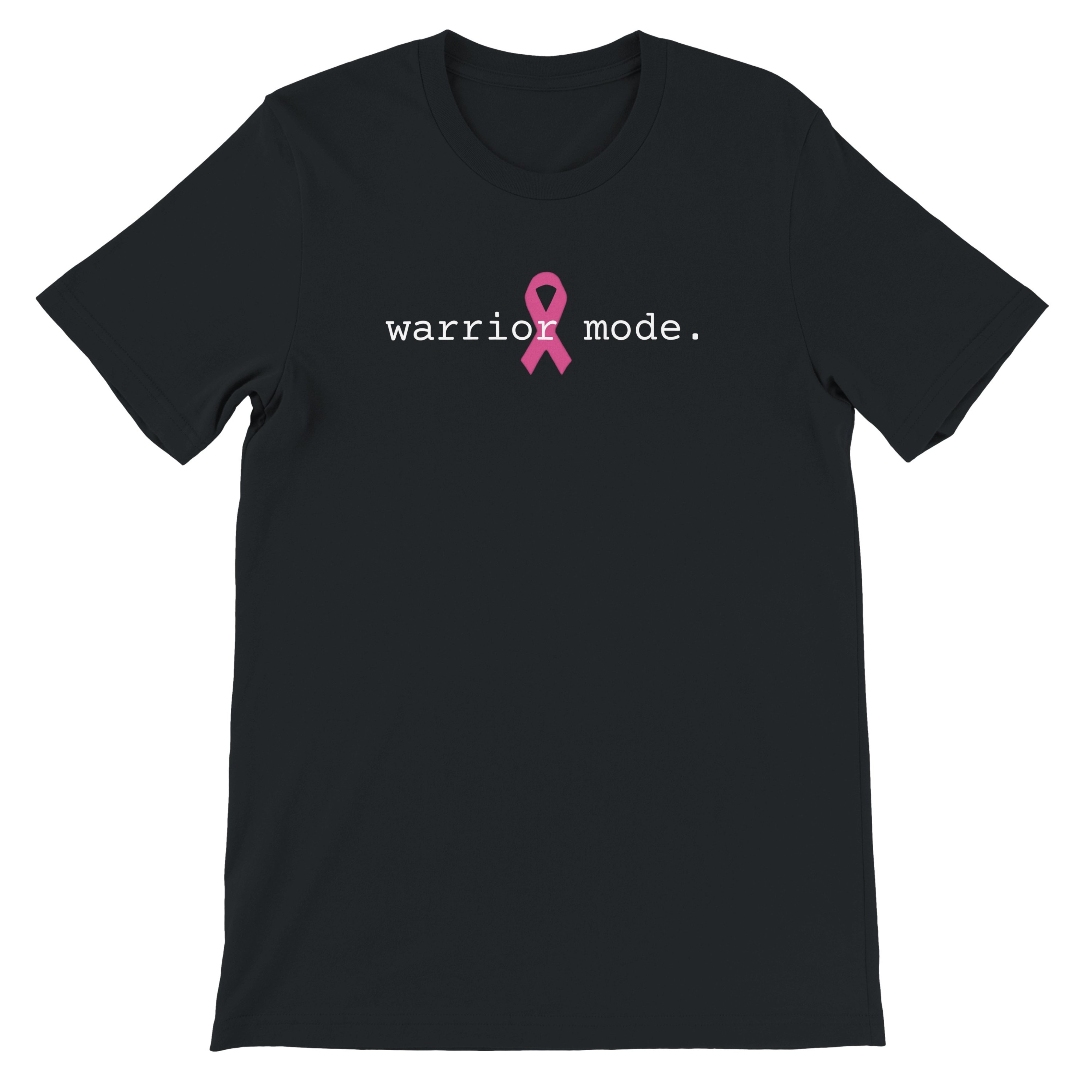 Black t-shirt with white text 'warrior mode.' on a white background