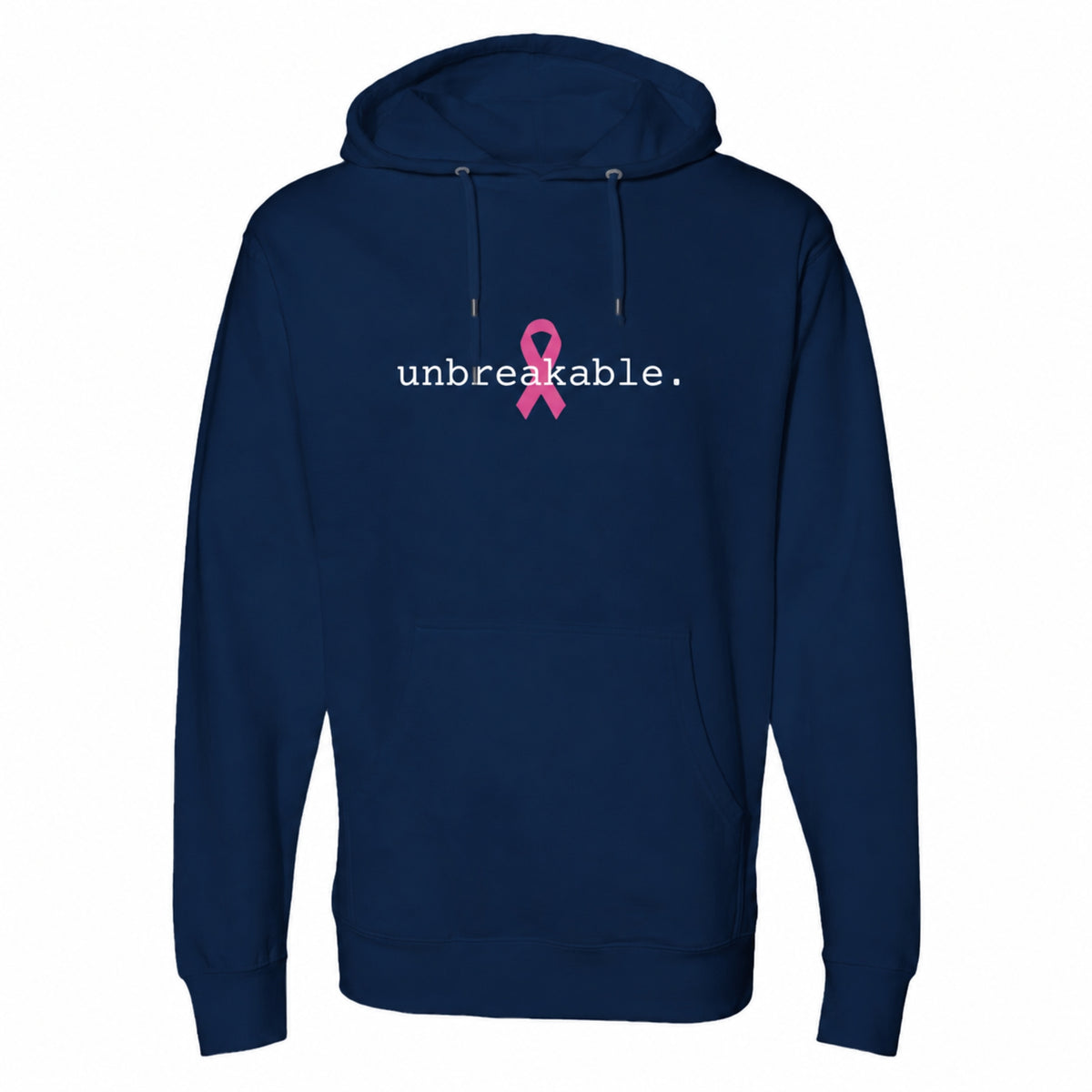 A classic navy blue pullover hoodie with a pink ribbon graphic and the text 'you matter.' printed on the center chest, displayed against a solid white background.