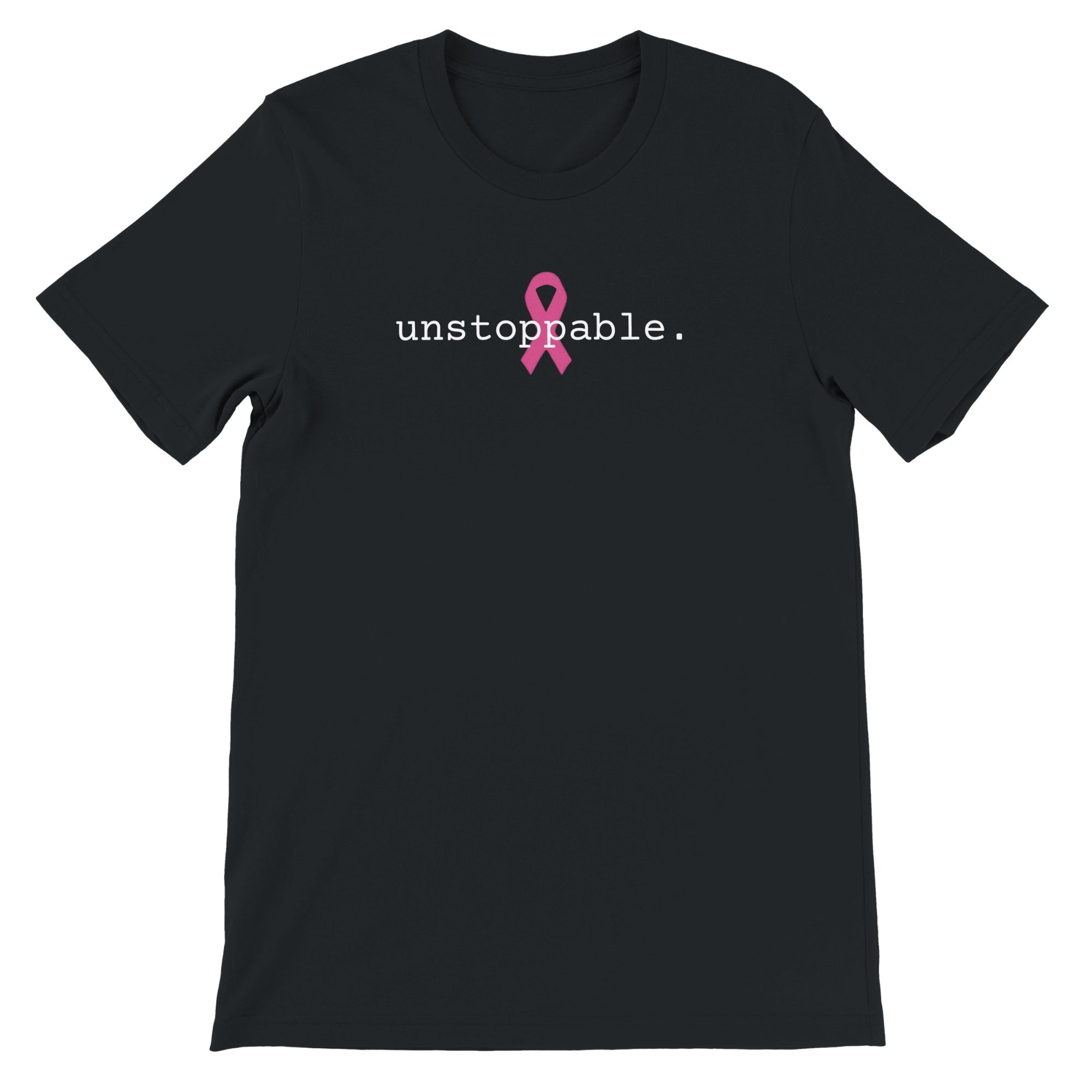 Black t-shirt with white text 'unstoppable.' on a white background