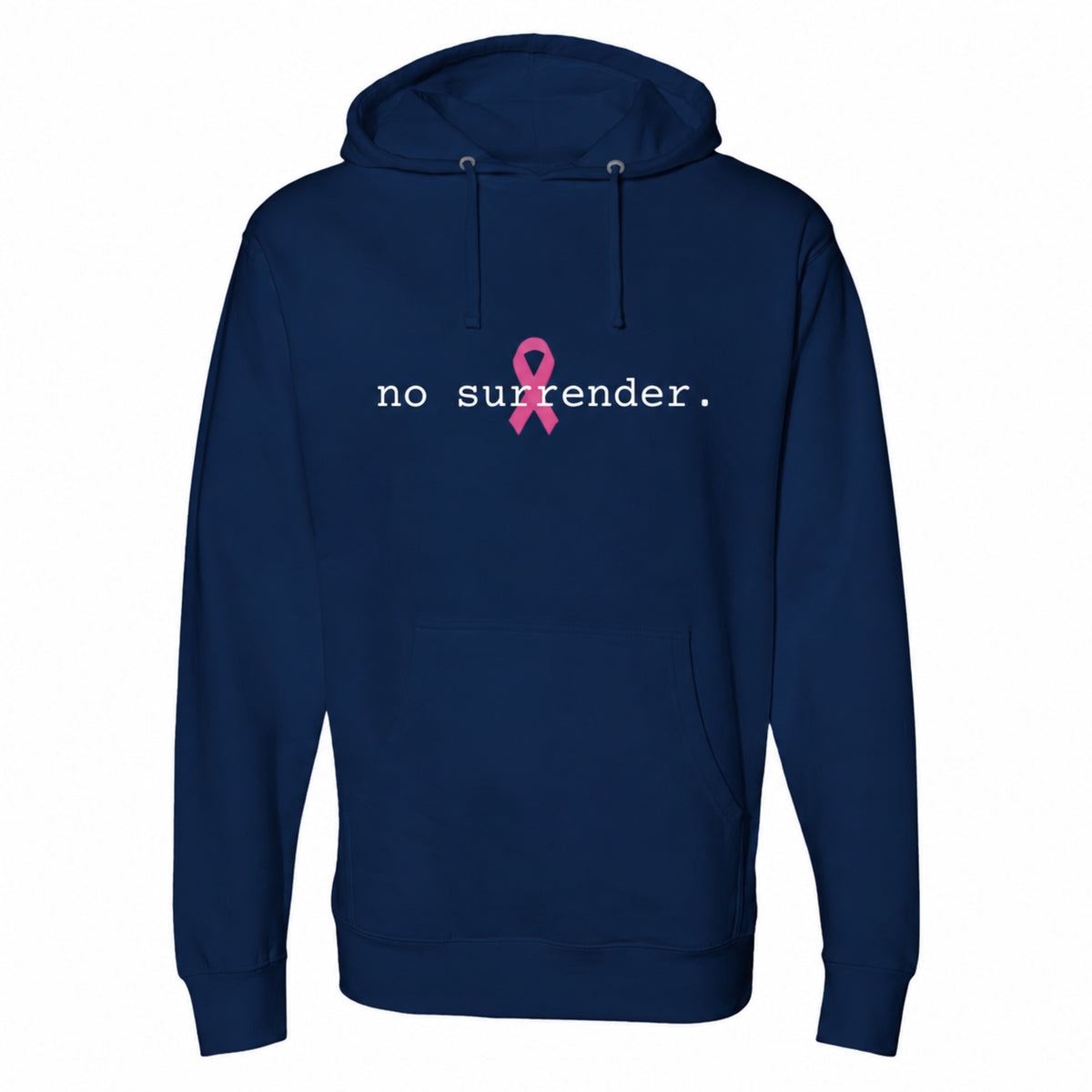 A classic navy blue pullover hoodie with a pink ribbon graphic and the text 'you matter.' printed on the center chest, displayed against a solid white background.