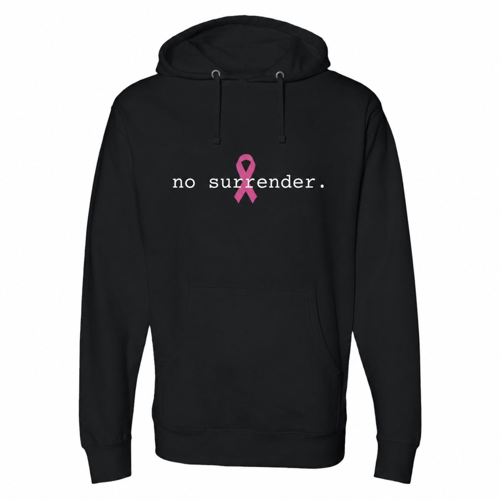 A black pullover hoodie with a pink ribbon graphic and the text 'you matter.' printed on the center chest, displayed against a solid white background